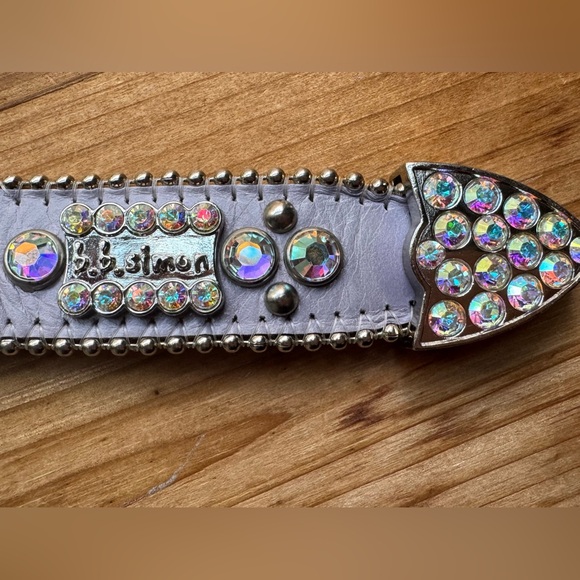 BB SIMON Authentic Designer Italian Leather Swarovski Crystal Western Belt L XL - Picture 5 of 11